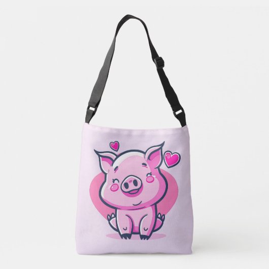 Cute Happy Pink Pig Hearts Valentijn geïnspireerd  Crossbody Tas (Achterkant)