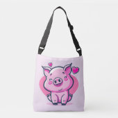 Cute Happy Pink Pig Hearts Valentijn geïnspireerd  Crossbody Tas (Voorkant)