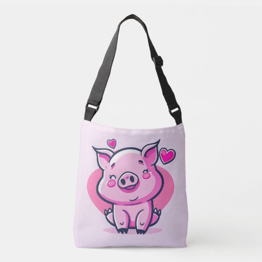 Cute Happy Pink Pig Hearts Valentijn geïnspireerd Crossbody Tas (Voorkant)