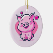 Cute Happy Pink Pig Hearts Valentijn geïnspireerd  Keramisch Ornament (Rechts)