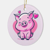 Cute Happy Pink Pig Hearts Valentijn geïnspireerd  Keramisch Ornament (Links)