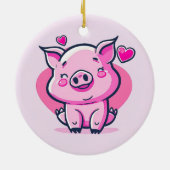 Cute Happy Pink Pig Hearts Valentijn geïnspireerd  Keramisch Ornament (Achterkant)