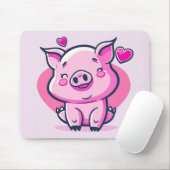 Cute Happy Pink Pig Hearts Valentijn geïnspireerd  Muismat (Met muis)
