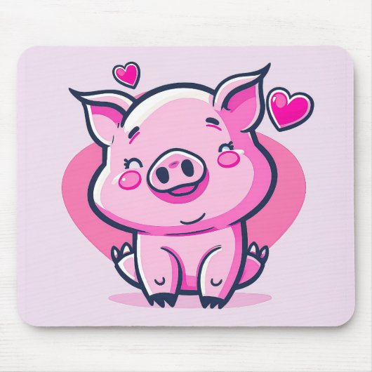 Cute Happy Pink Pig Hearts Valentijn geïnspireerd  Muismat (Voorkant)