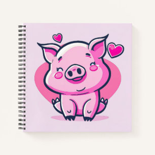 Cute Happy Pink Pig Hearts Valentijn geïnspireerd  Notitieboek