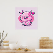 Cute Happy Pink Pig Hearts Valentijn geïnspireerd  Poster (Keuken)