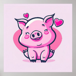 Cute Happy Pink Pig Hearts Valentijn geïnspireerd  Poster