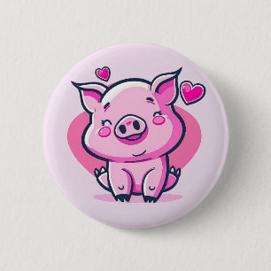 Cute Happy Pink Pig Hearts Valentijn geïnspireerd Ronde Button 5,7 Cm