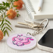Cute Happy Pink Pig Hearts Valentijn geïnspireerd  Sleutelhanger (Voorkant Rechts)