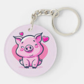 Cute Happy Pink Pig Hearts Valentijn geïnspireerd  Sleutelhanger (Achterkant)