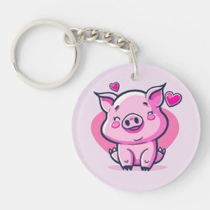 Cute Happy Pink Pig Hearts Valentijn geïnspireerd  Sleutelhanger