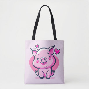 Cute Happy Pink Pig Hearts Valentijn geïnspireerd Tote Bag