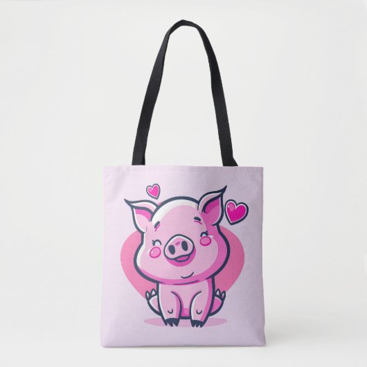 Cute Happy Pink Pig Hearts Valentijn geïnspireerd Tote Bag (Voorkant)