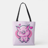 Cute Happy Pink Pig Hearts Valentijn geïnspireerd Tote Bag (Achterkant)