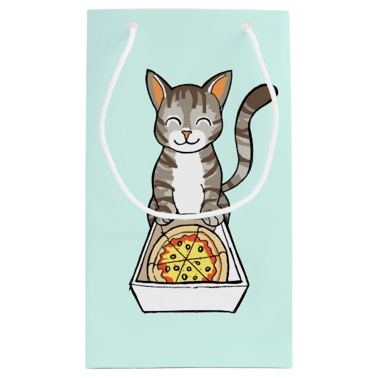 Cute Happy Pizza Cat / Kitten Drawing Gift Bag Klein Cadeauzakje (Achterkant)