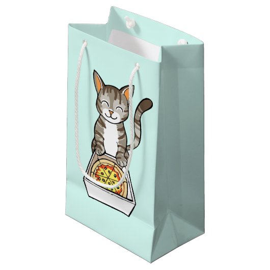 Cute Happy Pizza Cat / Kitten Drawing Gift Bag Klein Cadeauzakje (Voorkant Gekanteld)