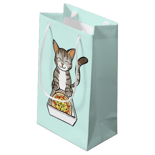 Cute Happy Pizza Cat / Kitten Drawing Gift Bag Klein Cadeauzakje (Achterkant Gekanteld)