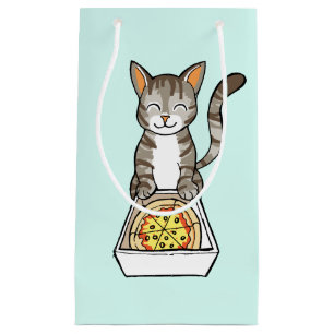 Cute Happy Pizza Cat / Kitten Drawing Gift Bag Klein Cadeauzakje