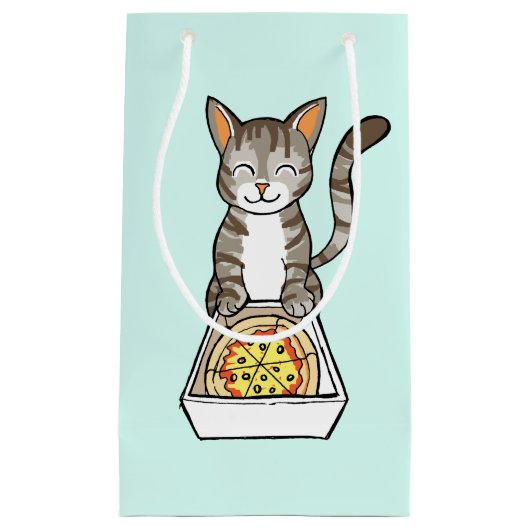 Cute Happy Pizza Cat / Kitten Drawing Gift Bag Klein Cadeauzakje (Voorkant)