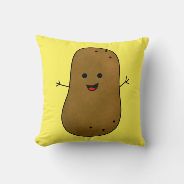 Cute Happy Potato, gele achtergrond Kussen (Voorkant)