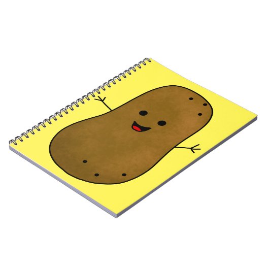 Cute Happy Potato, gele achtergrond Notitieboek (Linkerzijde)
