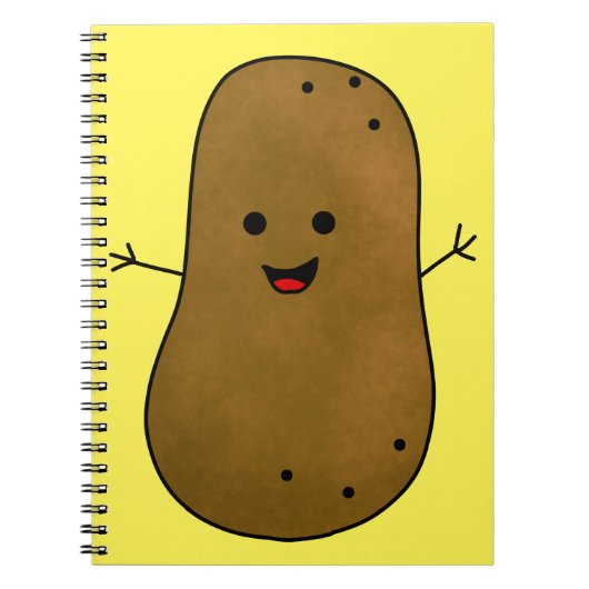 Cute Happy Potato, gele achtergrond Notitieboek (Voorkant)
