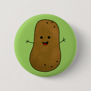 Cute Happy Potato, Green background. Ronde Button 5,7 Cm