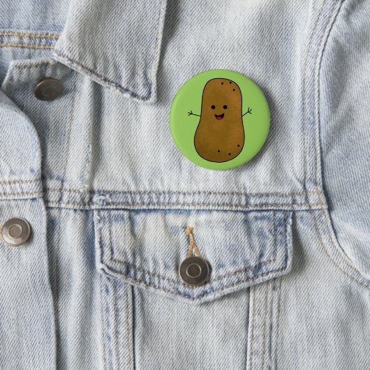 Cute Happy Potato, Green background. Ronde Button 5,7 Cm (In situ)