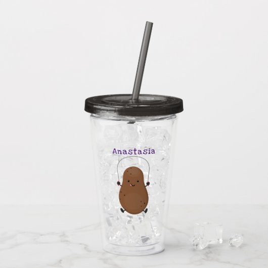 Cute happy potato springtouw cartoon acryl drinkbeker (Achterkant ijs)