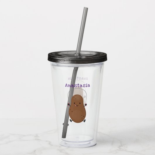 Cute happy potato springtouw cartoon acryl drinkbeker (Achterkant)