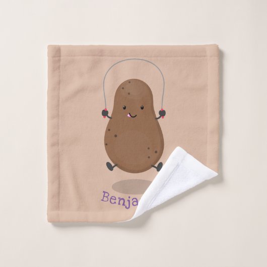 Cute happy potato springtouw cartoon bad handdoek (Wasdoekje)