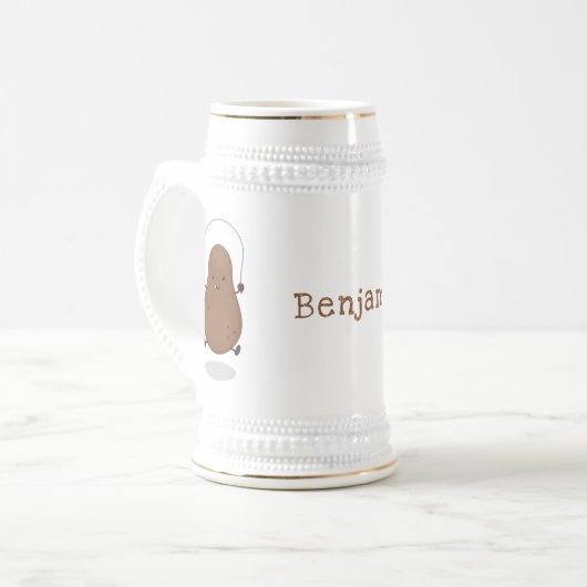 Cute happy potato springtouw cartoon bierpul (Voorkant links)