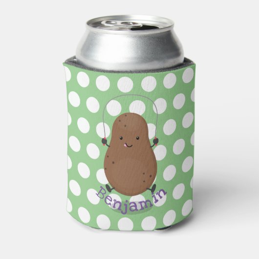 Cute happy potato springtouw cartoon blikjeskoeler (Blikje Achterkant)