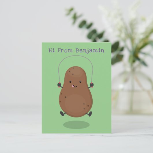 Cute happy potato springtouw cartoon briefkaart (Staand voorkant)