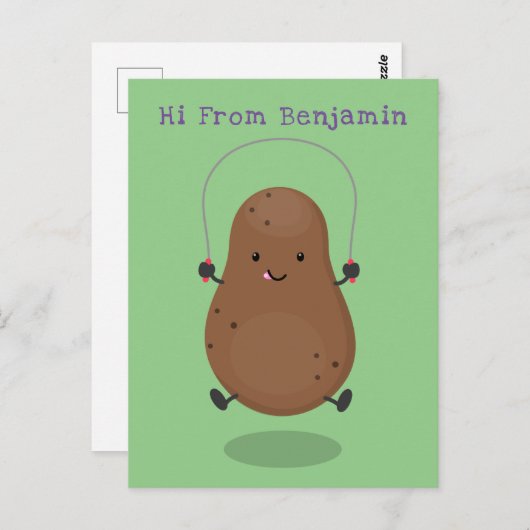 Cute happy potato springtouw cartoon briefkaart (Voorkant / Achterkant)