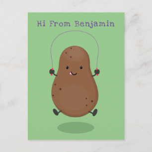 Cute happy potato springtouw cartoon briefkaart