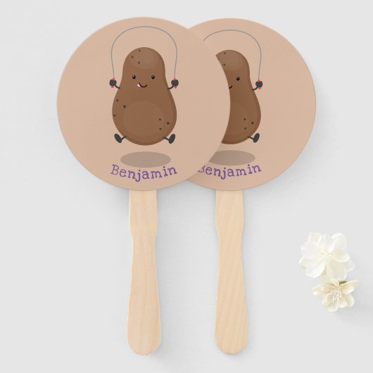 Cute happy potato springtouw cartoon handwaaier (Voorkant en achterkant)