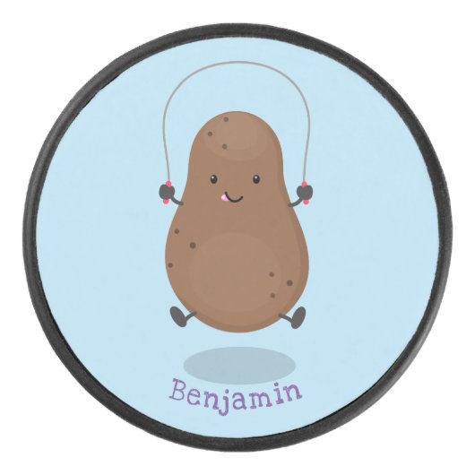 Cute happy potato springtouw cartoon hockey puck (Voorkant)
