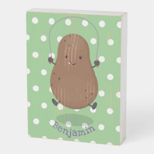 Cute happy potato springtouw cartoon houten kist print
