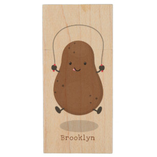 Cute happy potato springtouw cartoon houten USB stick