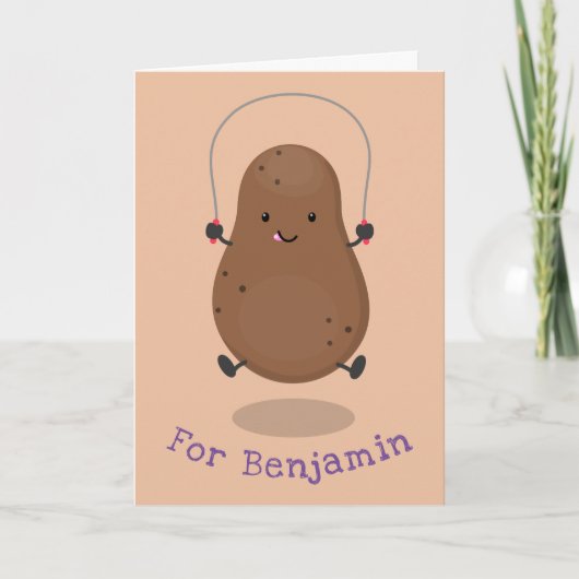 Cute happy potato springtouw cartoon kaart (Voorkant)