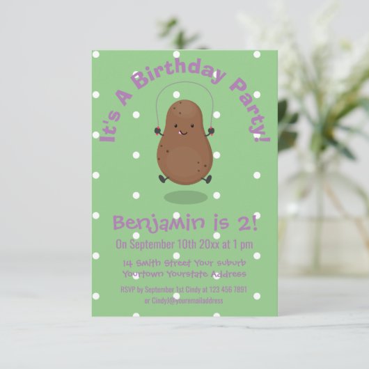 Cute happy potato springtouw cartoon kaart