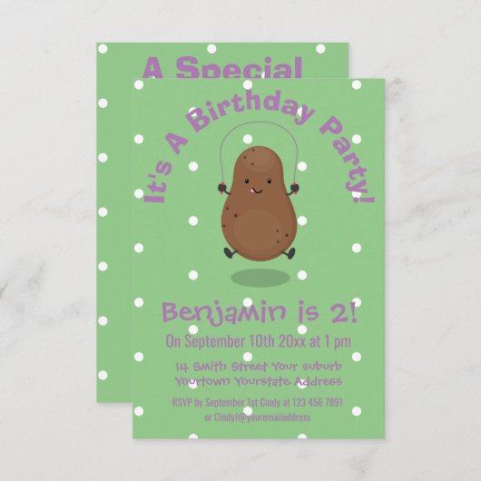 Cute happy potato springtouw cartoon kaart (Voorkant / Achterkant)