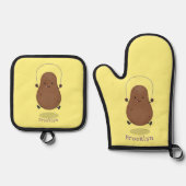 Cute happy potato springtouw cartoon ovenwant & pannenlap set (Voorkant)