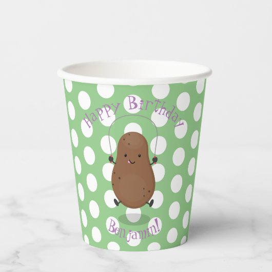 Cute happy potato springtouw cartoon papieren bekers (Voorkant)