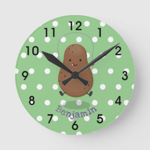 Cute happy potato springtouw cartoon ronde klok