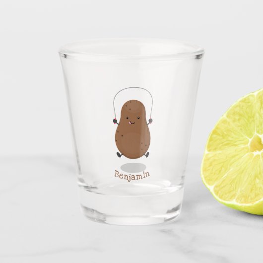 Cute happy potato springtouw cartoon shot glas (Voorkant)