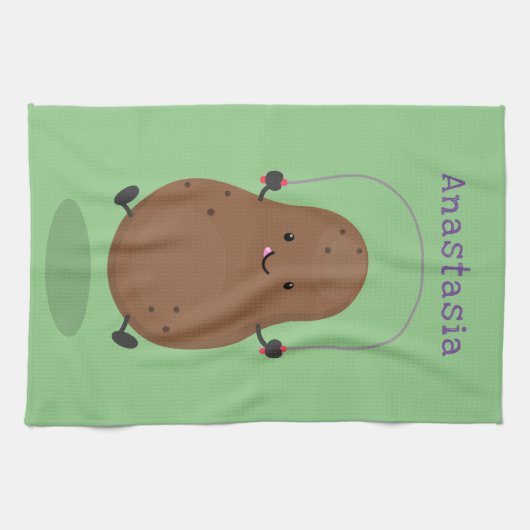 Cute happy potato springtouw cartoon theedoek (Horizontaal)