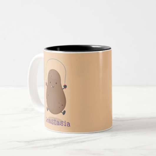 Cute happy potato springtouw cartoon tweekleurige koffiemok (Voorkant links)