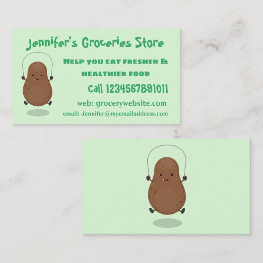 Cute happy potato springtouw cartoon visitekaartje (Voorkant / Achterkant)